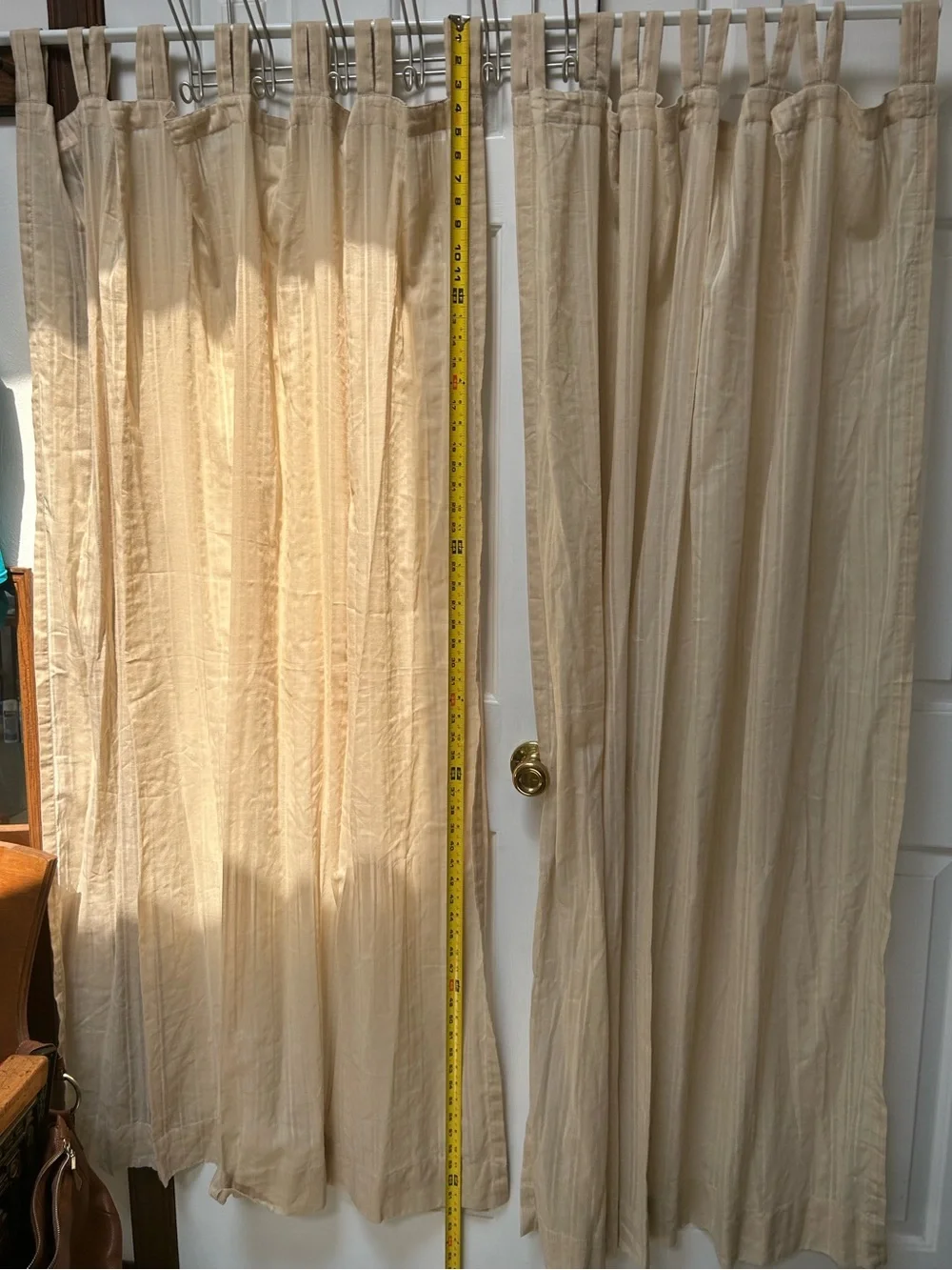 Martha Stewart Beige Tab-Top Window Curtain Pair - semi sheer striped pattern